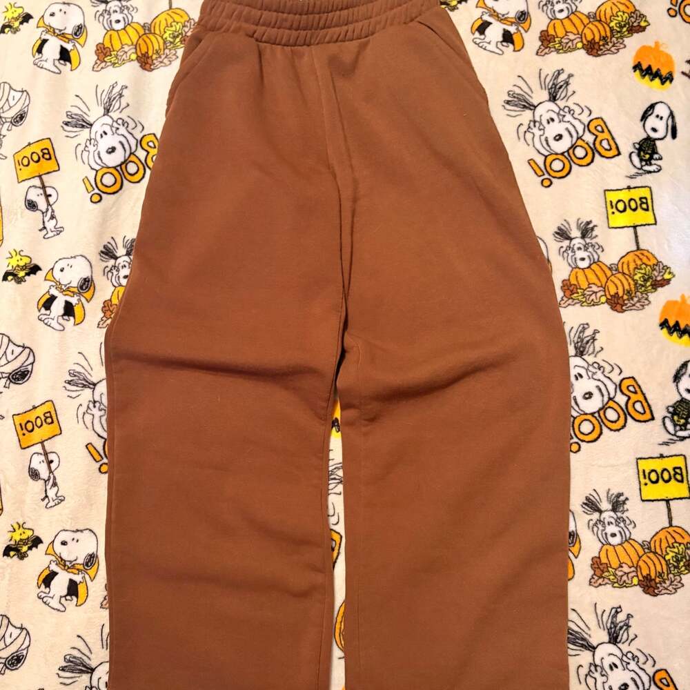 Basic editions vintage 90s polyester brown wide leg sweatpants